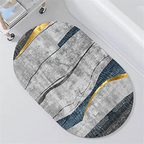 Aoojlo Badematte rutschfest 60x100cm, Badteppich Gelb-Blau Badvorleger Schnelltrocknend Saugfähige Waschbar Duschvorleger, Badezimmerteppich Bath Mat Home Deko für Badewanne, Dusche, Badezimmer