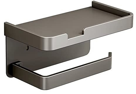 Toilet Paper Roll Holder with Phone Shelf,Wall Mounted Toilet Paper Holder,Rustproof Bathroom Washroom Kitchen Hotel Tissue Roll Holder with Shelf,Toilet Paper Roll Grey