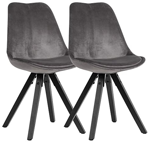 möbelando Weiches Esszimmerstuhl 2er Set Samt ohne Armlehnen in Dunkelgrau | Küchenstühle Modern mit schwarzen Holzbeinen | Schalenstuhl Stoff Gepolstert 110 kg