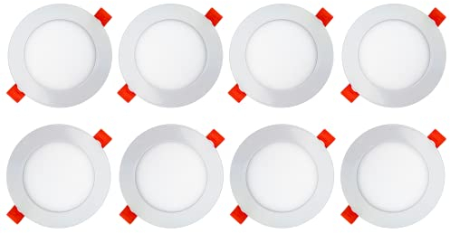 AB Elektro LED Einbaustrahler 230V flach - 8er Set - 6W LED Spot - 6500K - 106mm - IP20