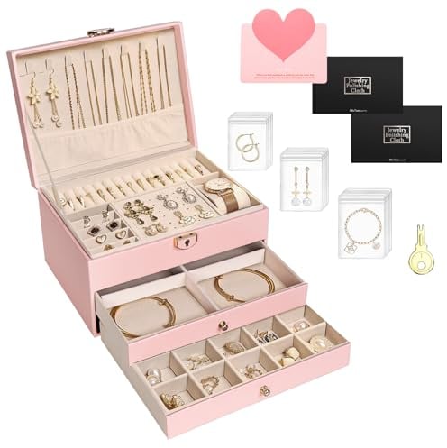YUTUY Boite à Bijoux,Coffre à Bijoux,3 Niveaux Rangement Bijoux Verrouillable avec Clef,Petit Coffret à Bijoux Voyage Organisateur de Bijoux,pour Bagues, Boucles,Colliers,Bracelets