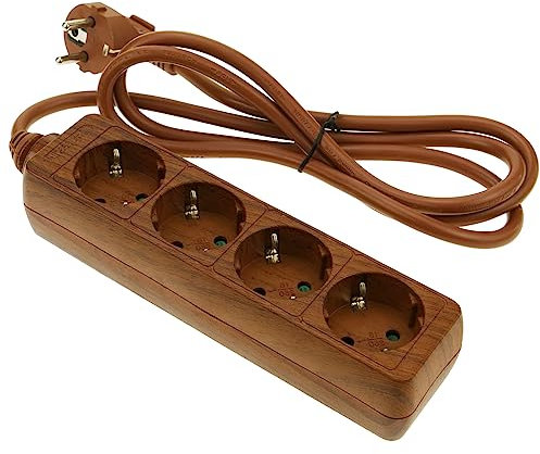 CableMarkt - Regleta de Cuatro enchufes Schuko 250 V con Cable de 1.5 m Color Madera