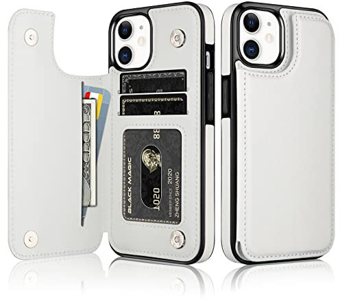 Vofolen for iPhone 12 Case with Card Holder Slots Wallet Cases for Women Man Folio PU Leather Slim Flip Magnetic Closure Shockproof Protective Cover for iPhone 12/12 Pro Phone Case-White