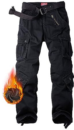 siyecaoo Damen Cargohose Winter Warm Fleece Gefüttert Baumwolle Wanderhose Multi Taschen Outdoorhose Workwear Reißverschluss Armee Militär Relaxed-Fit Trekkinghose Black 6-Tag 36