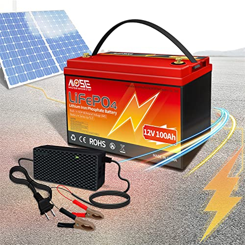 MOSEWORTH 12V 100Ah LiFePO4 Batterie, 1280Wh Lithium Akku mit Verbessertes 100A BMS, 5000-15000 Tiefe Zyklen, Unterstützung in Serie/Parallelschaltung, für Wohnmobil, Solarpanel, Marine, Haushalt