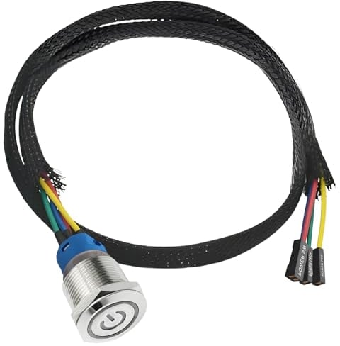 60cm PC Power Button, Gehäuseschalter-Host-Metalltaste, Computer Switch, PC Power Schalter Kabel (16mm, Weiße LED)