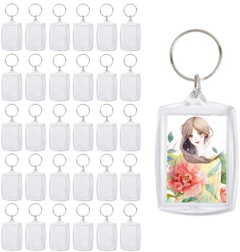 ANNTIM 30 Stück Acryl Schlüsselanhänger Foto Beidseitig, 5,5*4 cm Transparent Schlüsselanhänger Selbst Gestalten, Schlüsselanhänger Blanko Foto Personalisierter Schlüsselanhänger für Familie & Paare