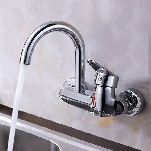 JQFDD Rubinetto Lavello Cucina a Muro,Rubinetti Cucina Girevole Ottone Fredda e Calda,Miscelatore Monocomando per Lavello da Cucina,Rubinetti per Lavelli da Cucina a Muro,A