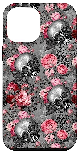 Hülle für iPhone 15 Plus hülle gothic dunkel totenkopf rosa blumen goth telefon