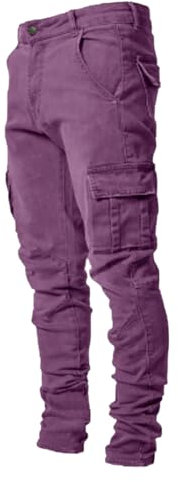 HUNGSON Jeans da uomo slim fit elasticizzati strappati skinny jeans per uomo, gamba dritta invecchiata pantaloni alla moda comfort vita flessibile, Viola, 48