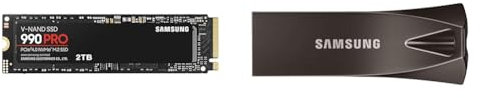 Samsung 990 PRO 2TB PCIe 4.0 (up to 7450 MB/s) NVMe M.2 (2280) Internal Solid State Drive (SSD) (MZ-V9P2T0BW) & flash drive Titanium Gray 64 GB