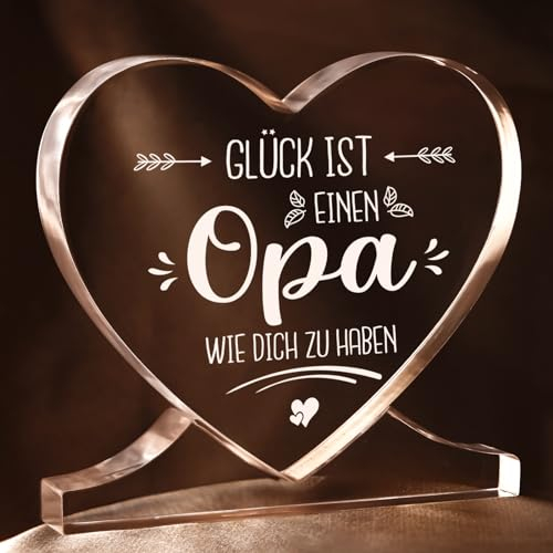 Juratar Opa Geschenk von Enkelkindern, Herzförmige Acryl Heimat Dekoration, Dekorative Geschenkartikel, 5.5 x 5.5 x 1 Zoll