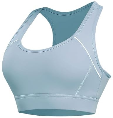 Sports Bras Women High Impact, Seamless Racer Back Padded Support Comfort Bra, Adjustable Running Bra Women High Impact, Ladies Sports Bras for Yoga Gym Workout Fitness Blue(L)
