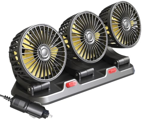 HOVCEH Auto Ventilator, Auto kfz Lüfter 12V für Rücksitz, 2 Geschwindigkeiten Auto-Kühlluftventilator mit Zigarettenanzünder, Tragbarer 360 °Drehbarer Einstellbare Auto Fan, Lüfter für Auto
