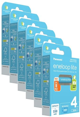 Eneloop Lite Lot de 6 x 4 Piles Rechargeables AAA/HR03/Micro 550mAh NI-MH