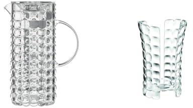 Guzzini - Tiffany, Caraffa con Bulbo Refrigerante - Trasparente, ø 18,5 x 11,5 x h25,5 cm | 1750 cc - 22560100 & Tiffany, Portabicchieri Universale - Trasparente, 12 x 10,3 x h18,3 cm - 19960000