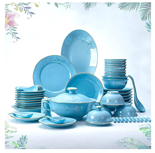 Juegos de vajilla Juego de platos, Juego de vajilla de cerámica de 56 piezas, Juego de platos chinos Phnom Penh Celadon, Vajilla para el hogar, Juego de platos y tazones