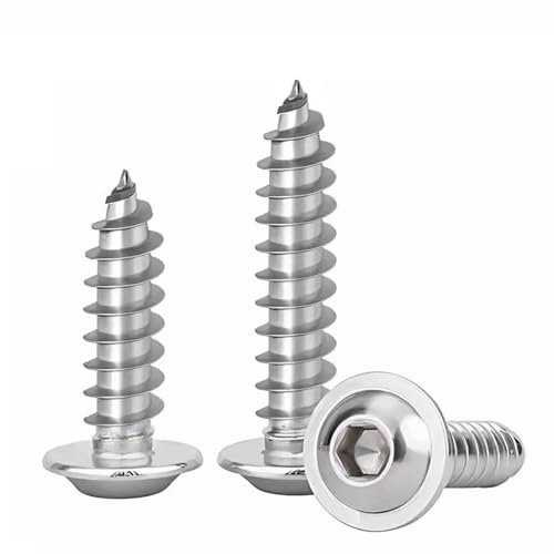 FandWay Vis Autotaraudeuses à Tête Ronde Avec Rondelle, à Six Pans Creux M5x12/16/20/25/30mm, Acier Inoxydable 304 à Bois, à Tôle Autoperceuses Entièrement Fileté (15 Pièces/Chacune)