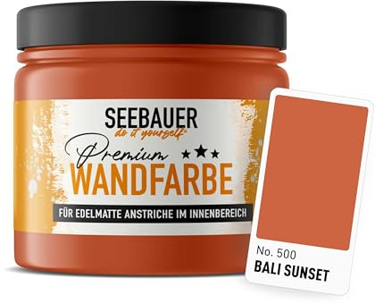 SEEBAUER diy Wandfarbe Orange 300ML für Innen (No. 500 Bali Sunset) Edelmatte orange Innenfarbe - Orangetöne sehr hohe Deckkraft - Matt, Abwaschbar und Tropffrei