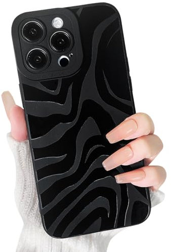NITITOP Compatible for iPhone 15 Pro Max Case Cute Cool Ripples Black Design for Girls Women Soft TPU Shockproof Protective Girly for iPhone 15 Pro Max - Ripple