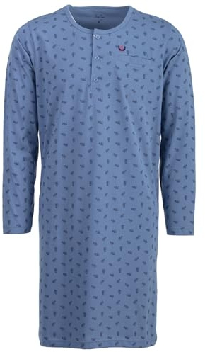 Henry Terre Nachthemd Herren Langarm Brush Brusttasche Knopfleiste Größe M-3XL, Farbe:blau, Größe:M