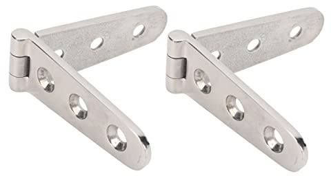 Ejoyous 2pcs Heavy Duty Stainless Steel Marine Strap Hinge, 3 Holes, Polished Finish, Flush Mount, 4mm Thick, Practical Hardware for Boat Decks, Cabinets, Sliding Doors