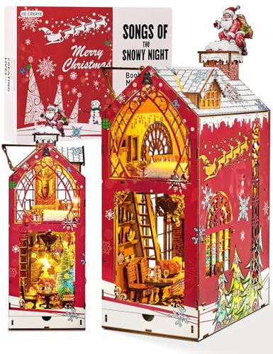 Morefün Book Nook Kit,Maison Miniature À Monter Soi-Même, Avecdes Meubles Et Lumière LED Rvb ,Puzzle 3D en Bois Serre-Livres Diorama Kit Booknook (Chansons De La Nuit Enneigée)