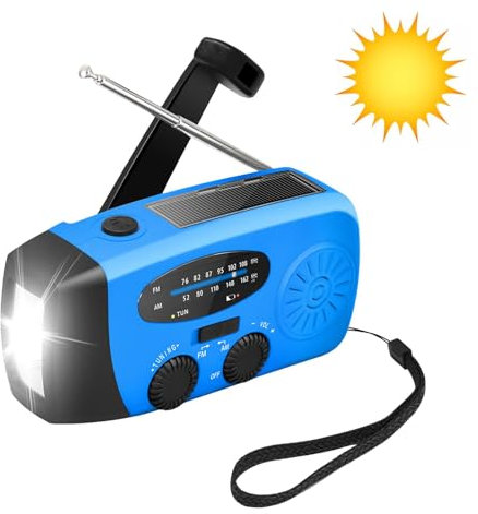 Radio À Manivelle d'urgence, Radio Météo AM/FM NOAA Auto-alimentée avec Batterie Externe 2000 MAh, Chargeur Téléphone Portable, Lampe Poche LED | Alarme SOS Radio Portative Survie