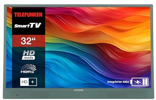Telefunken 32 Zoll Fernseher tragbar mit integriertem Akku (HD Smart TV, Triple-Tuner, 6 Monate HD+ inkl.) PL32GI grün