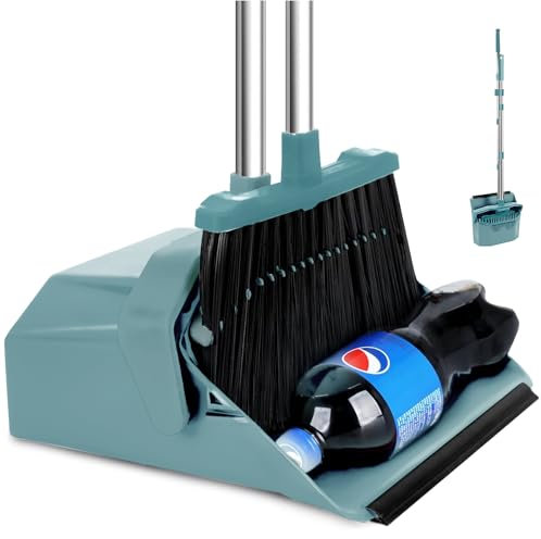 Tiumso Set di scopa e paletta, set combinato di scopa con paletta, scopa grande e paletta con manico, pentole autopulenti, scopa resistente e paletta per ingresso, cucina, ufficio, verde