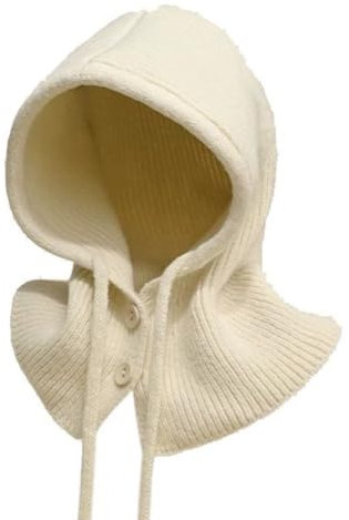 LAOYEFACAI Wintermützen für Damen Balaclava Strickmütze Skull Cap mit Kordelzug Warmer Kapuzenschal Mütze Strickmütze Beanie Winter Damen (Beige)