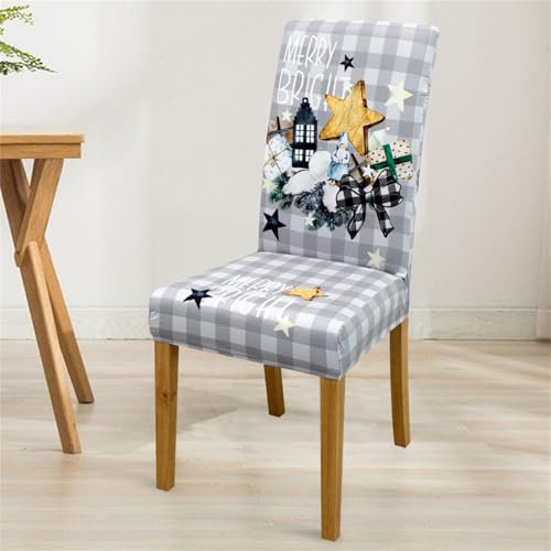 Hiseng Weihnachten Stuhlhussen, 3D Stretch Universale Stuhlbezug, Abnehmbare Waschbar Hussen für Stühle, Stuhlbezüge für Hotel, Restaurant, Küche, Partys (1 Stücke,Grau)