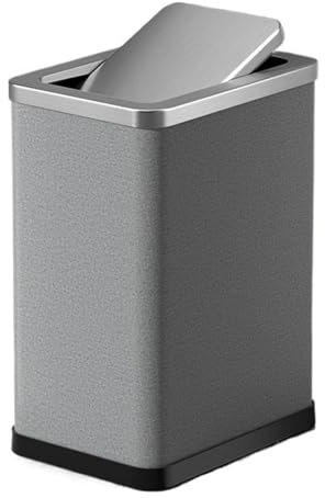 Poubelle Poubelle de luxe en acier inoxydable avec couche extérieure en cuir PU, poubelle fine de 10/15 litres avec couvercle pivotant à 360° for salle de bain, chambre à coucher, bureau Bacs(Grigio,1