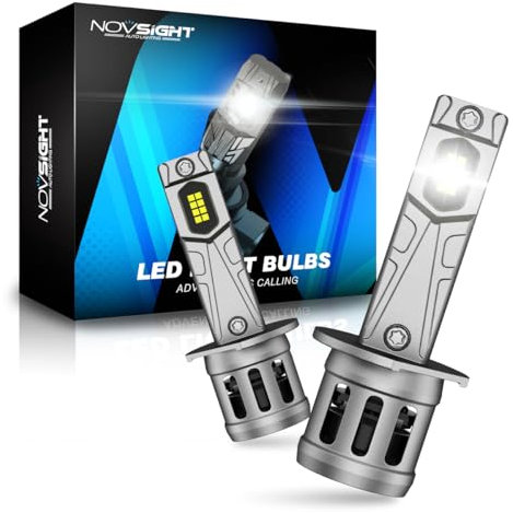 NOVSIGHT Ampoule H1 LED - 30000LM 6500K Blanc Haute Luminosité, 90W Mini Design Phare H1 LED, Kit de Conversion Halogène Remplacement pour Voiture Moto, Pack de 2