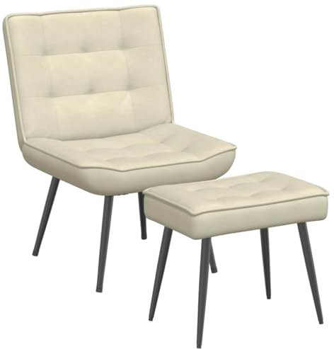 vidaXL Relaxsessel mit Hocker Creme Samt, Sessel, Sessel mit Hocker, Esszimmerstuhl, Sessel mit Fußhocker, Relaxsessel mit Fußhocker, Wohnzimmerstuhl