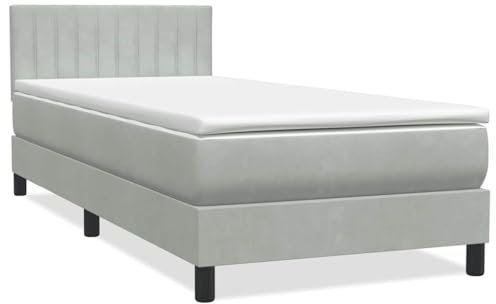 vidaXL Boxspringbett mit Matratze Hellgrau 90x210 cm Samt, Bett, Bettrahmen, Einzelbett, Schlafzimmermöbel, Lattenrost, Samtbett, Polsterbett