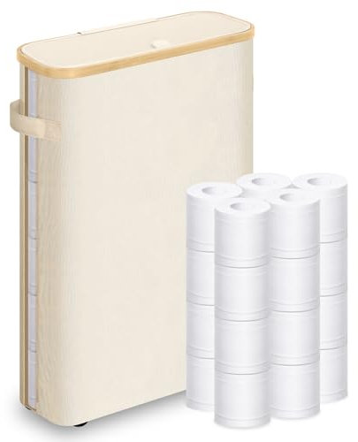 Mittimiya 45L Grande Rangement Papier Toilette pour 20 Rouleaux/15 Grands, avec fenêtre Transparente, Couvercle et poignée, Réserves à Rouleaux de Panier Papier Toilette