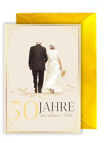 WBdesignz Grußkarte zur goldenen Hochzeit mit Umschlag - Gedicht Goldhochzeit Ehe edel Hochzeit 50 Jahre Jubiläumskarte Hochzeitsjubiläum goldener Umschlag (DIN A6)