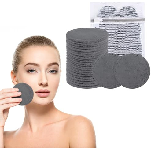 24 Pack Makeup Remover Pads, Microfibre Makeup Remover Wipes, Reusable Make Up Pads with Laundry Bag, Washable Facial Cleansing Towel for All Skin Type (Dark Grey, Pack of 24)