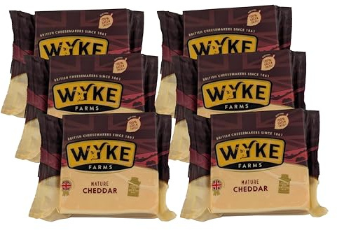 Food-United CHEDDAR-KÄSE weiß und reif 6x200g Stück von WYKE Farms mature cheddar cheese 6 Monate gereift englischer Hartkäse perfekt zu Käseplatte Nudeln Burgern Pasta Pizza mac-n-cheese
