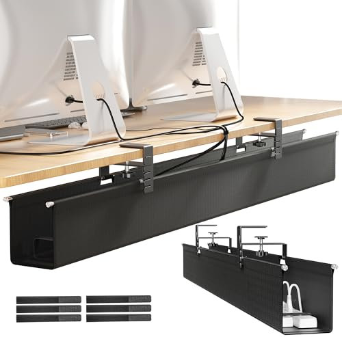 [Upgraded] Large Under Desk Cable Management Tray, Cinati Cable Management Under Desk No Drill, 42 Fabric Cord Hider for Wire Organizer, Cord Organizer for Office, Home - Supports Up to 30lbs Black