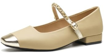 Women's Low Heeled Mary Jane High Heels Square Head Retro Court Shoes Shallow Mouth Gentle Temperament French Comfortable Ballet Work Shoes Brown 5.5