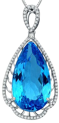 Beydodo Kette Damen 45CM mit Anhänger, Halskette Weißgold 750 Tropfen mit Topas 19ct Anhänger Kette für Frauen Braut Charms