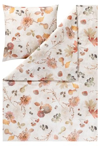 ESTELLA Bettwäsche Autumn Foliage | Kastanie | 155x220 cm + 80x80 cm | extra weich & wärmend|pflegeleicht & trocknerfest | ideale Winterbettwäsche | 100% Baumwolle