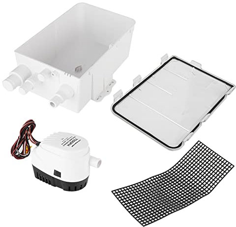 AOWINHIT DC 12V/24V 750GPH Shower Sump Pump Automatic Switch Bilge Drain Box Multi Inlet Marine Boat Yacht G750‑01 (12V)