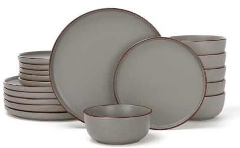 Richmount Mercury Geschirrset,18-teiliges teller set,Steingut Geschirr Set für 6 mit Speiseteller, Dessertteller, Müslischalen, Mikrowellen & Spülmaschinenfest, Dunkelgrau