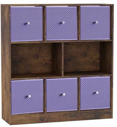 URBNLIVING 8 Cube Asymmetrical Bookcase with 6 Fabric Storage Drawers, Modern Freestanding Shelving Unit for Books, Toys & Decor, Engineered Wood Organizer Cabinet for Home & Office