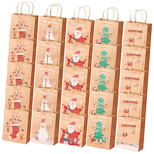 HOODANCOS Weihnachtspapiertüten Mit Henkel 25 Stück Papier Geschenkbeutel Weihnachtsmotiv Papiertragetaschen Für Party Leckereien Und Geschenke