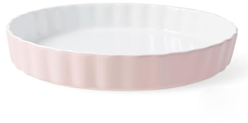 TAMUME Tiefe Kuchenform, Porzellan-Backform, Teller und Pizza-Pfanne, runde Keramik-Kuchenform und geriffeltes Kuchen-Backblech (25 cm, Rosa)