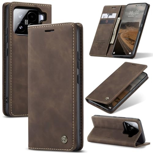 Azororo Handyhülle für Xiaomi 15 5G Hülle Premium Lederhülle Flip Case Magnet Tascher Kartenfach Standfunktion Klapphülle Schutzhülle für Xiaomi 15, Kaffee